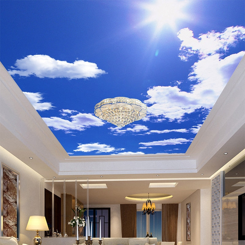 3D Ceiling Paper Blue & White Clouds SKU# WAL0171
